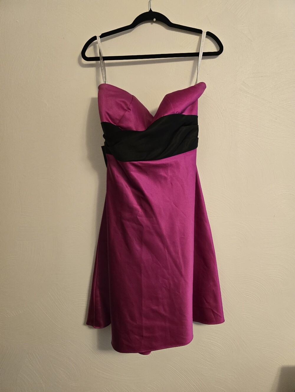 Vintage Y2K Bill Levkoff Strapless Satin Cocktail Dress – Fuchsia Pink & Black